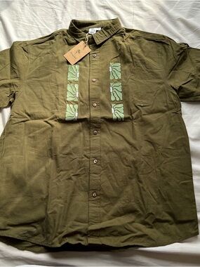 Barong Inspired Men’s Short-Sleeve Embroidered Button-Down Shirt